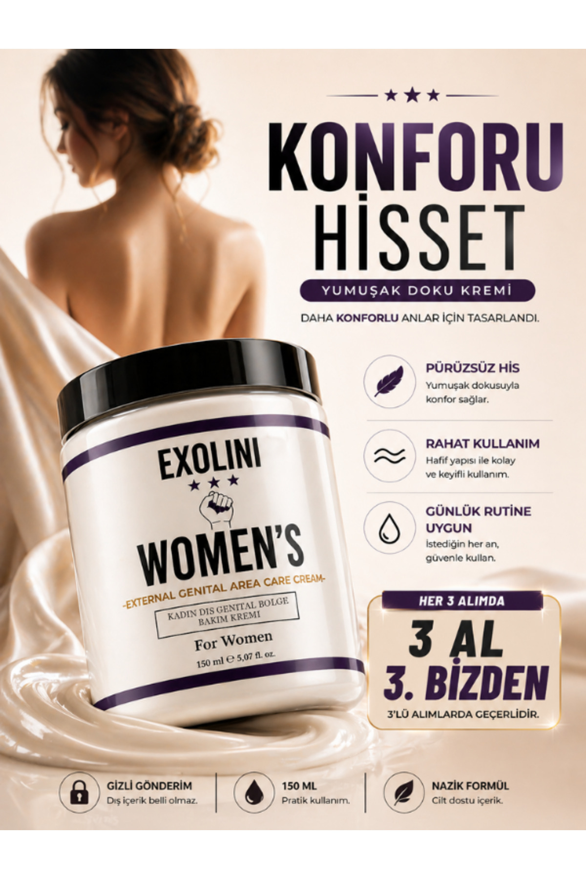EXOLİNİ Kadınlara Özel Anal Pre-Relation Kremi - Acı ve Rahatsızlık Hissini Azaltan, Deneyim Sağlayan Krem