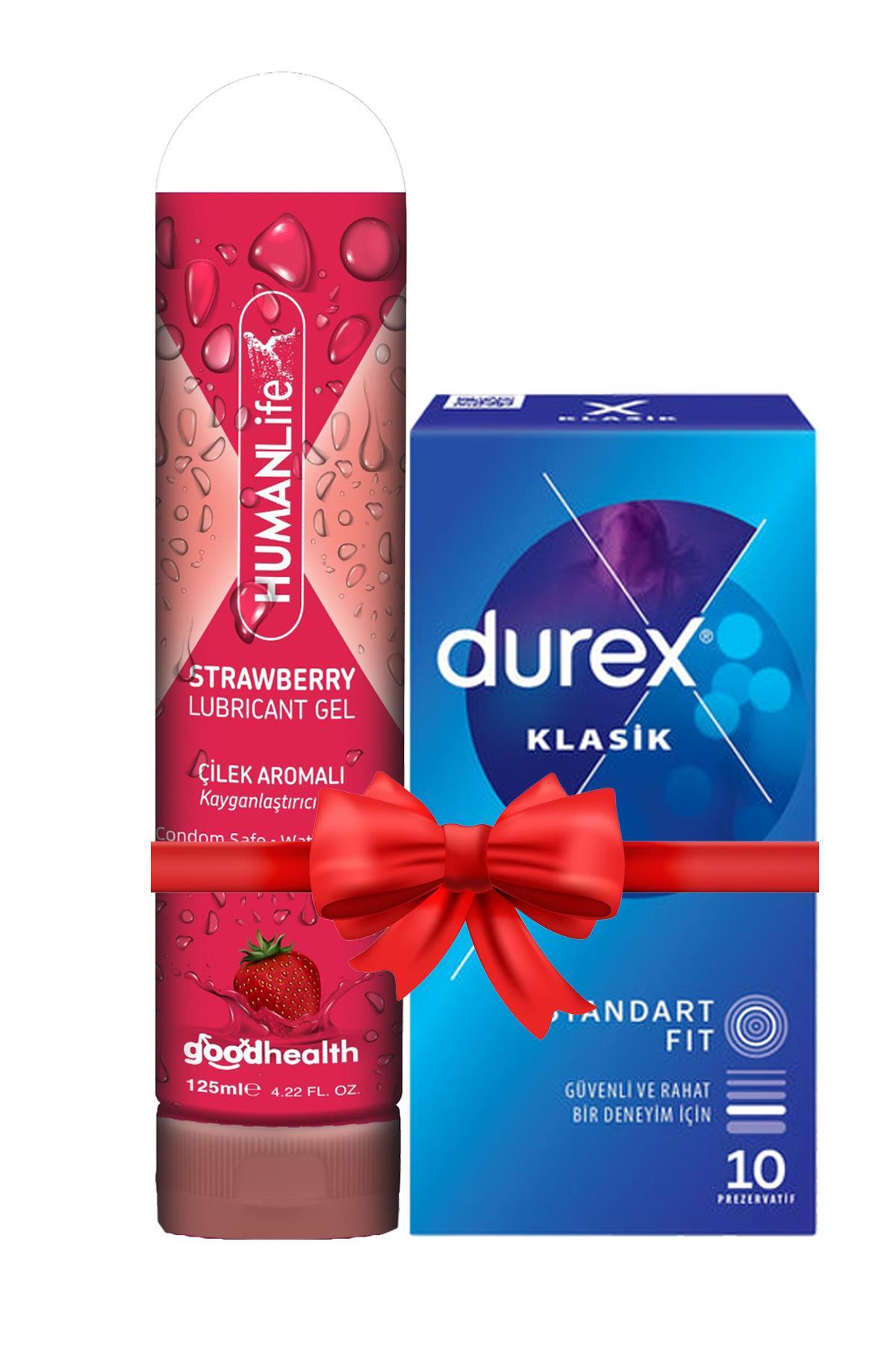 Durex Klasik Prezervatif 10'lu + Çilek Aromalı Kayganlaştırıcı Jel Lubricant 125