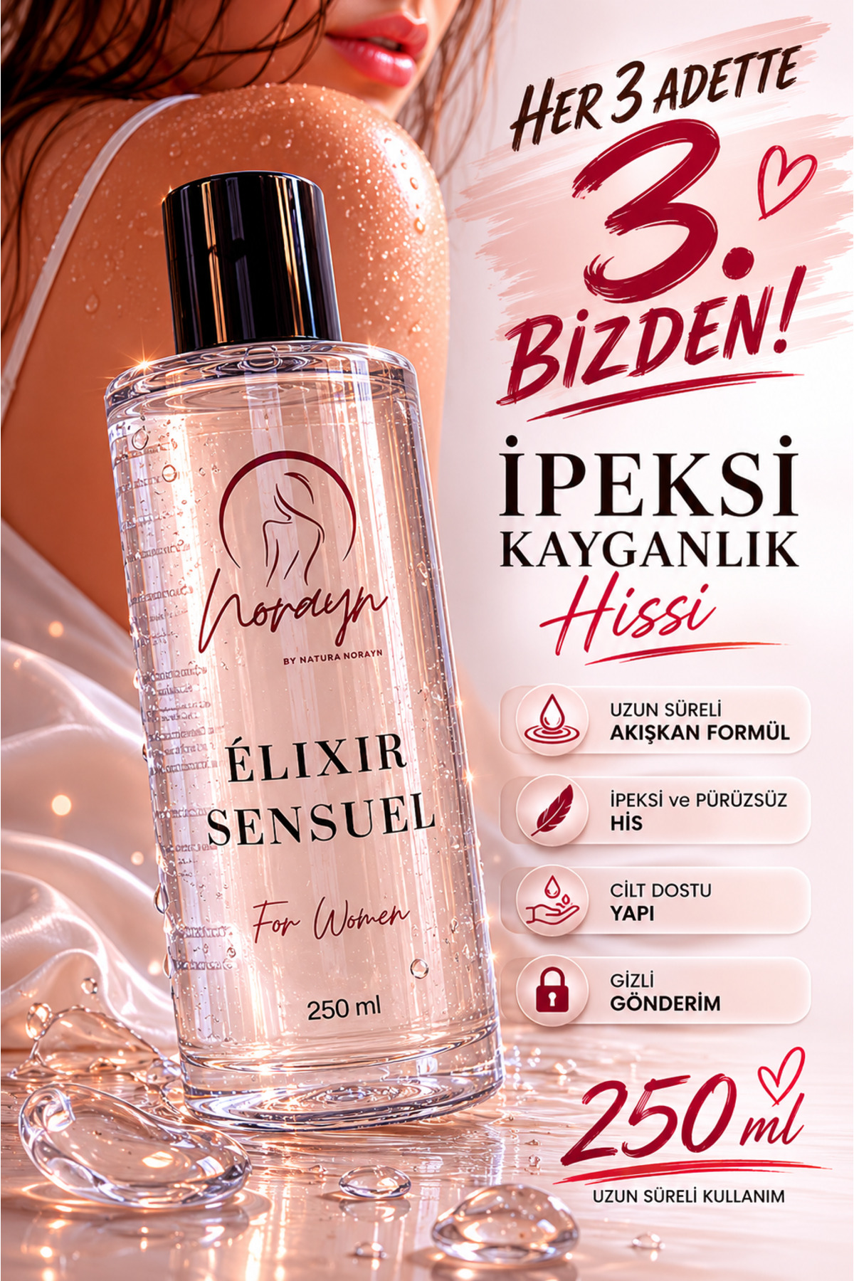norayn Élixir Sensuel A+ Yumuşak Dokunuşlu Su Bazlı Kayganlaştırıcı Jel 250 ml Anal/Vajinal