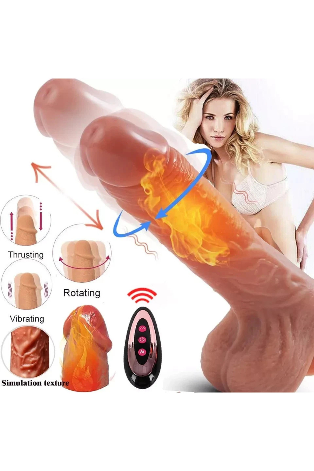 Byzon Isıtmalı Ileri Geri Damar Dokulu Kalın | Döner Vibratör Dildo | Kumandalı | Suya Dayanıklı | 22 cm