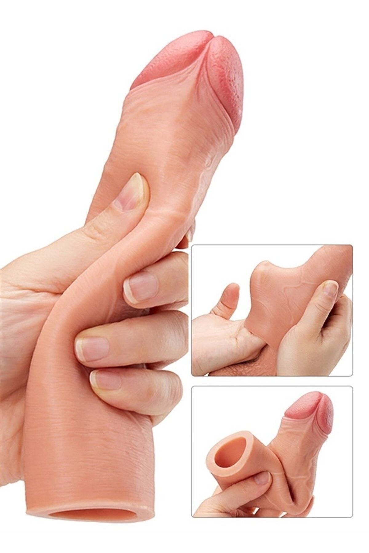 Genel Markalar Dolgulu Realistik Penis Kılıfı Uzatmalı Prezervatif 4 cm Ten Rengi Silikon Kılıf