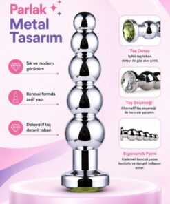 Lolita Shop Gümüş Metal Taşlı 5 Kademe Boğumlu Anal Açıcı Genişletici Alıştırıcı Lüks Anal Plug ve Tıkaç - Görsel 3