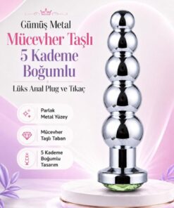 Lolita Shop Gümüş Metal Taşlı 5 Kademe Boğumlu Anal Açıcı Genişletici Alıştırıcı Lüks Anal Plug ve Tıkaç