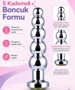 Alternative view of Lolita Shop Gümüş Metal Taşlı 5 Kademe Boğumlu Anal Açıcı Genişletici Alıştırıcı Lüks Anal Plug ve Tıkaç