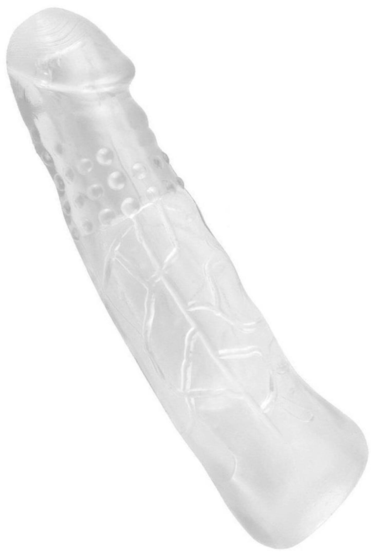 Lolita Shop Dolgulu 5 Cm Uzatmalı Esnek Şeffaf Silikon Dokuda Klitoris Nokta Uyarıcılı Özellikli Penis Kılıfı