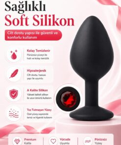 Alternative view of Lolita Shop Kırmızı Mücevher Taşlı Soft Siyah Silikon Dokuda 8,5 Cm Açıcı Anal Genişletici Alıştırıcı Plug Tıkaç