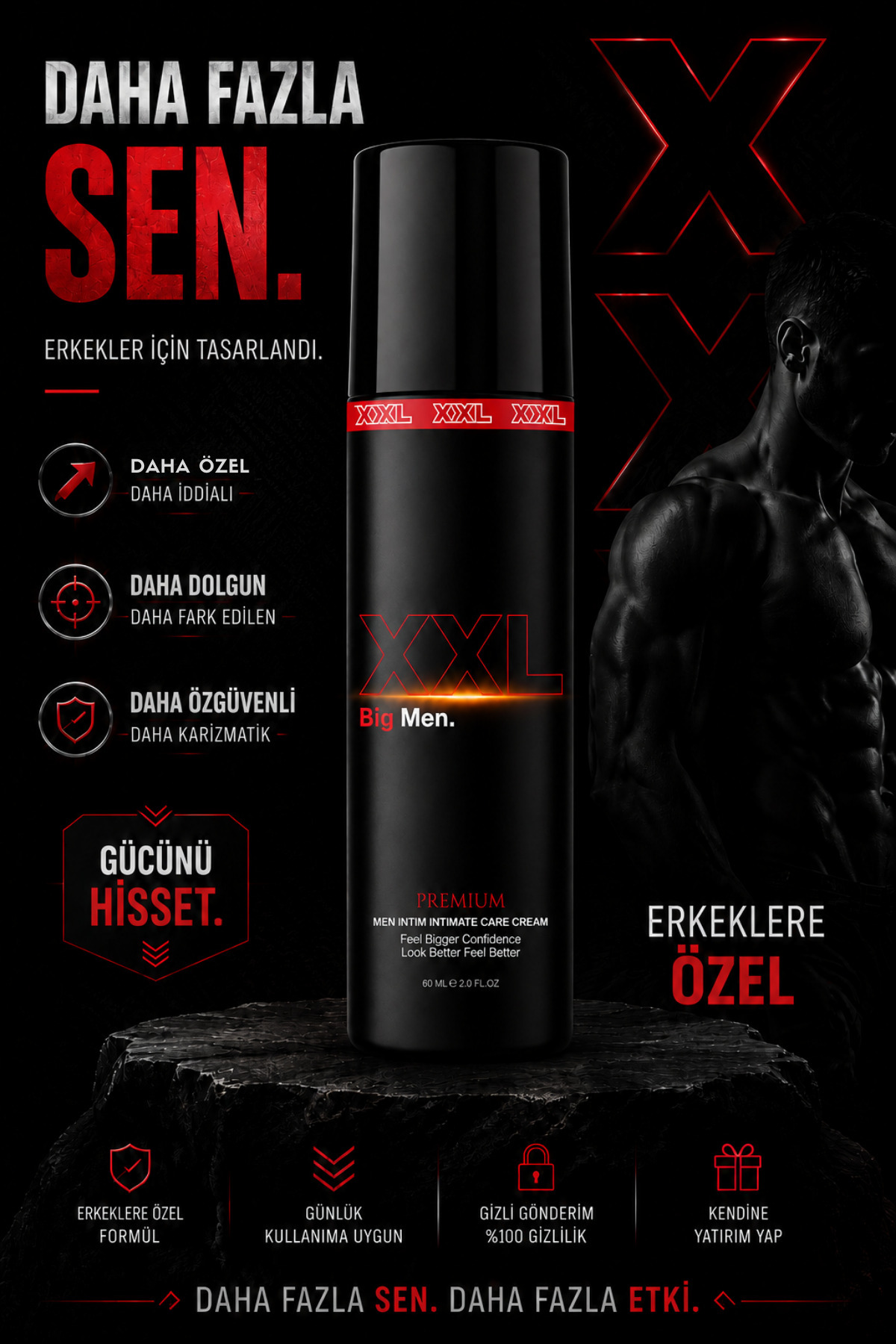 NQX PULL PROFESSIONAL XXL BigMen Premıum Erkeklere özel Bakım Kremi Dolgunluk His ve Dolgun Görünüm 60 Ml
