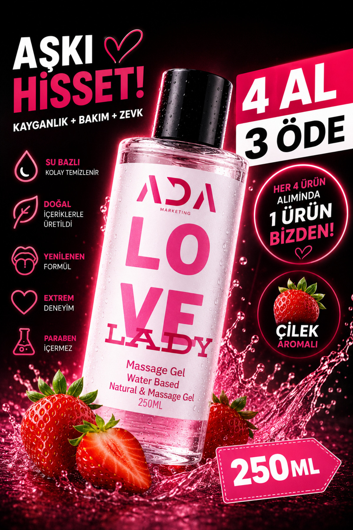 Ada Marketing Kadınlara Özel 250 ml Kayganlaştırıcı Jel - Giriş Öncesi Yardımcı Yapı