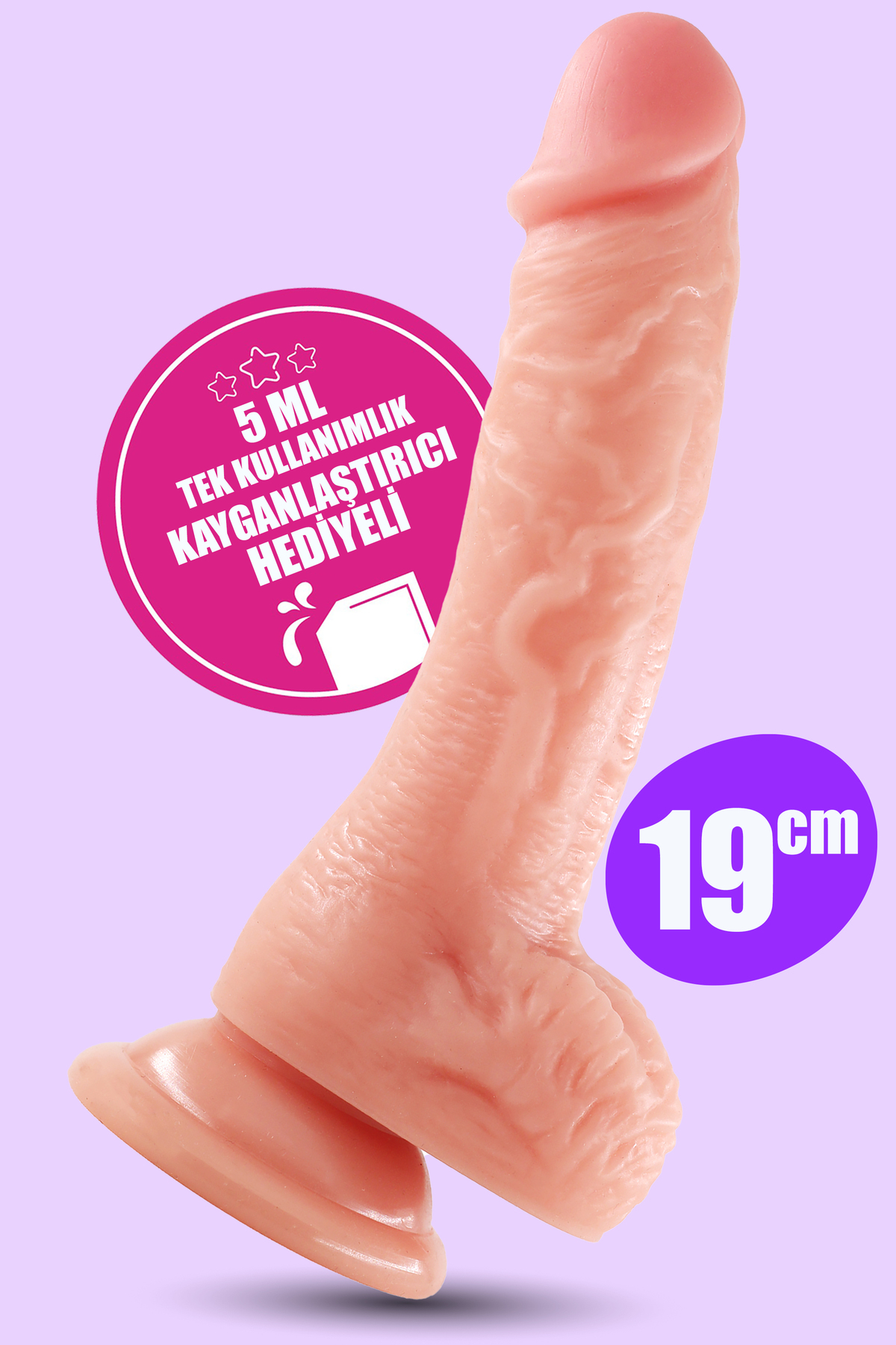 FEMSTAR Gerçekçi 19 cm Dildo Yumuşak Dokulu Damarlı Vantuzlu Realistik Anal Vajinal Suni Yapay Penis