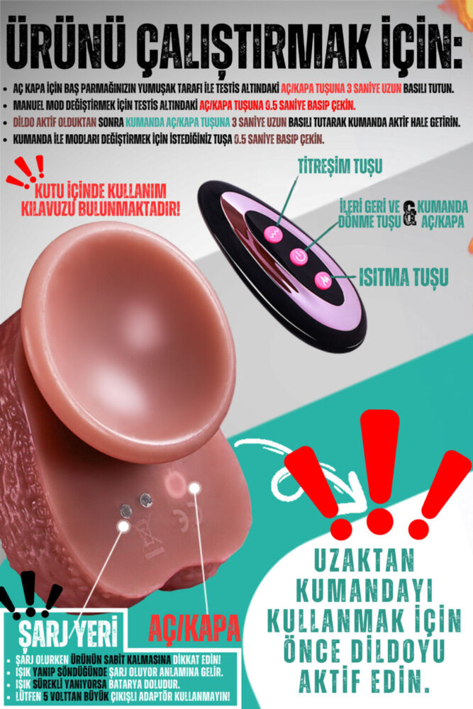 Erotica Şarjlı Isıtmalı İleri Geri Hareketli Realistik Dildo Kumandalı Titreşimli Yapay Penis Vibratör 21 CM - Görsel 2