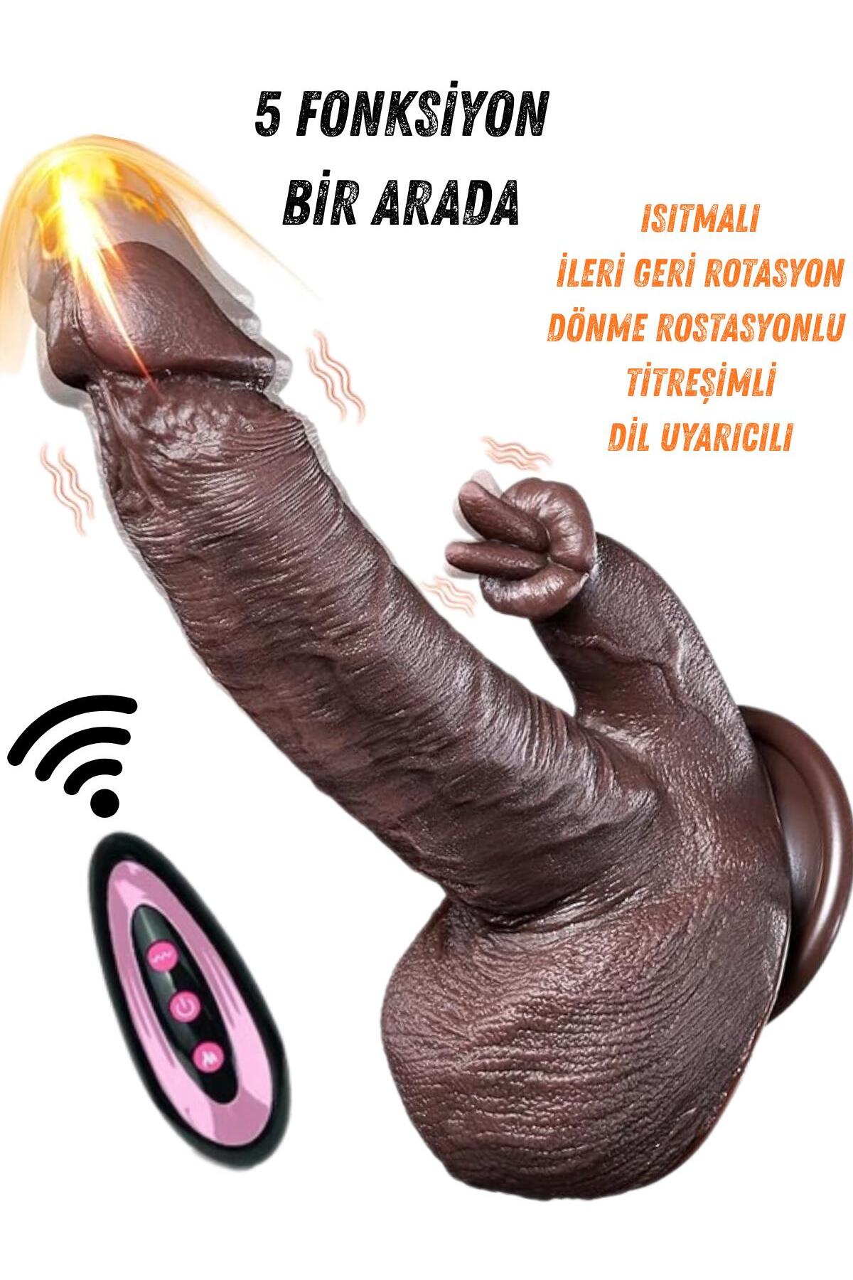 Lolita Shop İleri Geri Rotasyonlu Dil Yalama Titreşimli Isıtmalı Kumandalı 23 Cm Vibratör Realistik Penis Dildo
