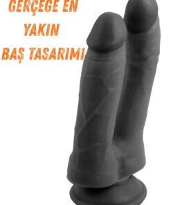 Lolita Shop Zenci Çift Başlıklı Gerçekçi Doku 18 Cm Çatal Penis Güçlü Vantuzlu Anal Vajina Realistik Siyah Dildo - Görsel 3