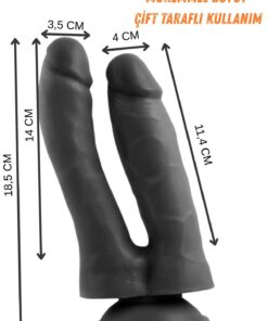 Lolita Shop Zenci Çift Başlıklı Gerçekçi Doku 18 Cm Çatal Penis Güçlü Vantuzlu Anal Vajina Realistik Siyah Dildo - Görsel 2