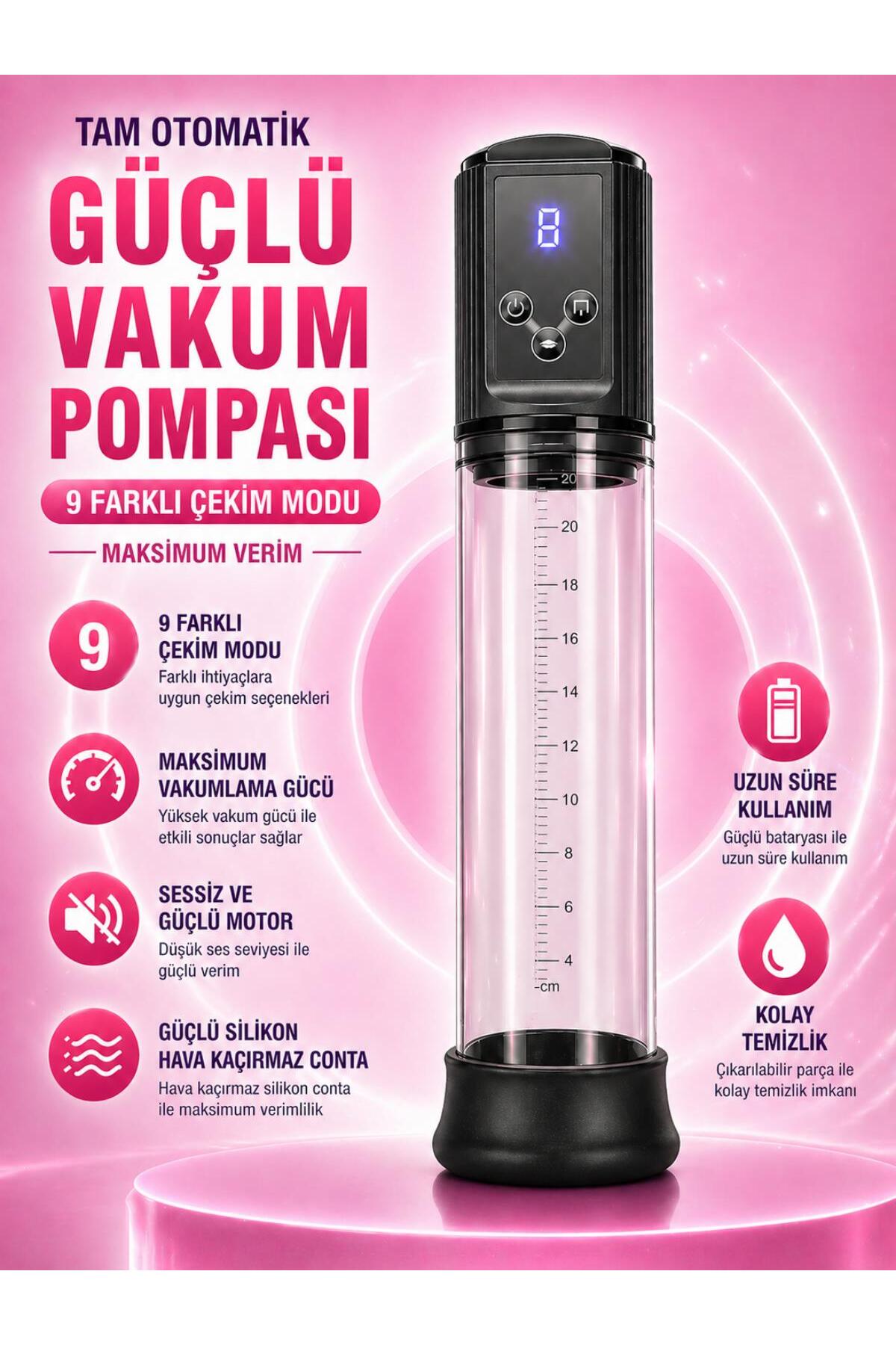 Lolita Shop LCD Ekranlı Şarjlı 9 Güçlü Vakum Fonksiyonlu Penis Kalınlaştırıcı Uzatıcı Tam Otomatik Penis Pompası