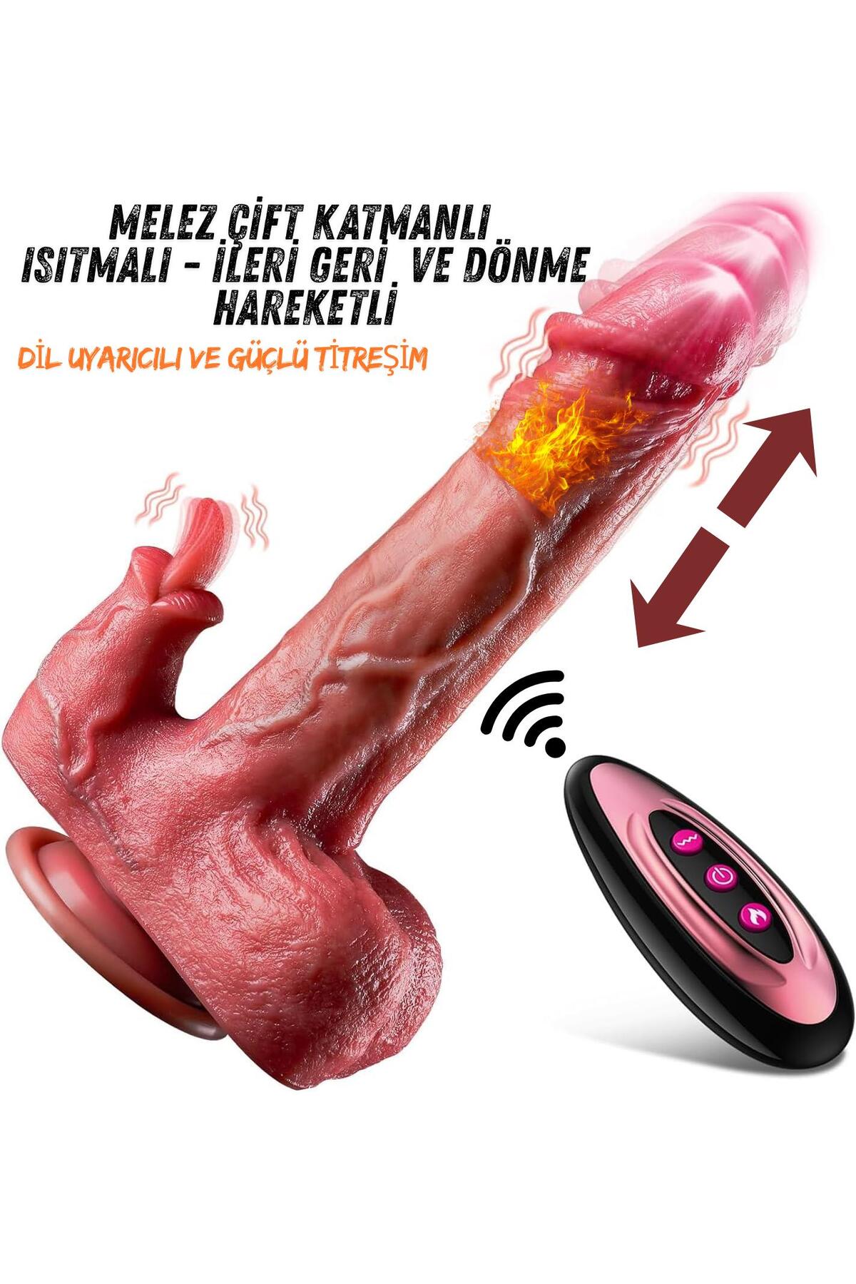 Lolita Shop İleri Geri Hareketli Titreşimli Isıtmalı Dil Atabilen Uzaktan Kumandalı Şarjlı Realistik Vibratör