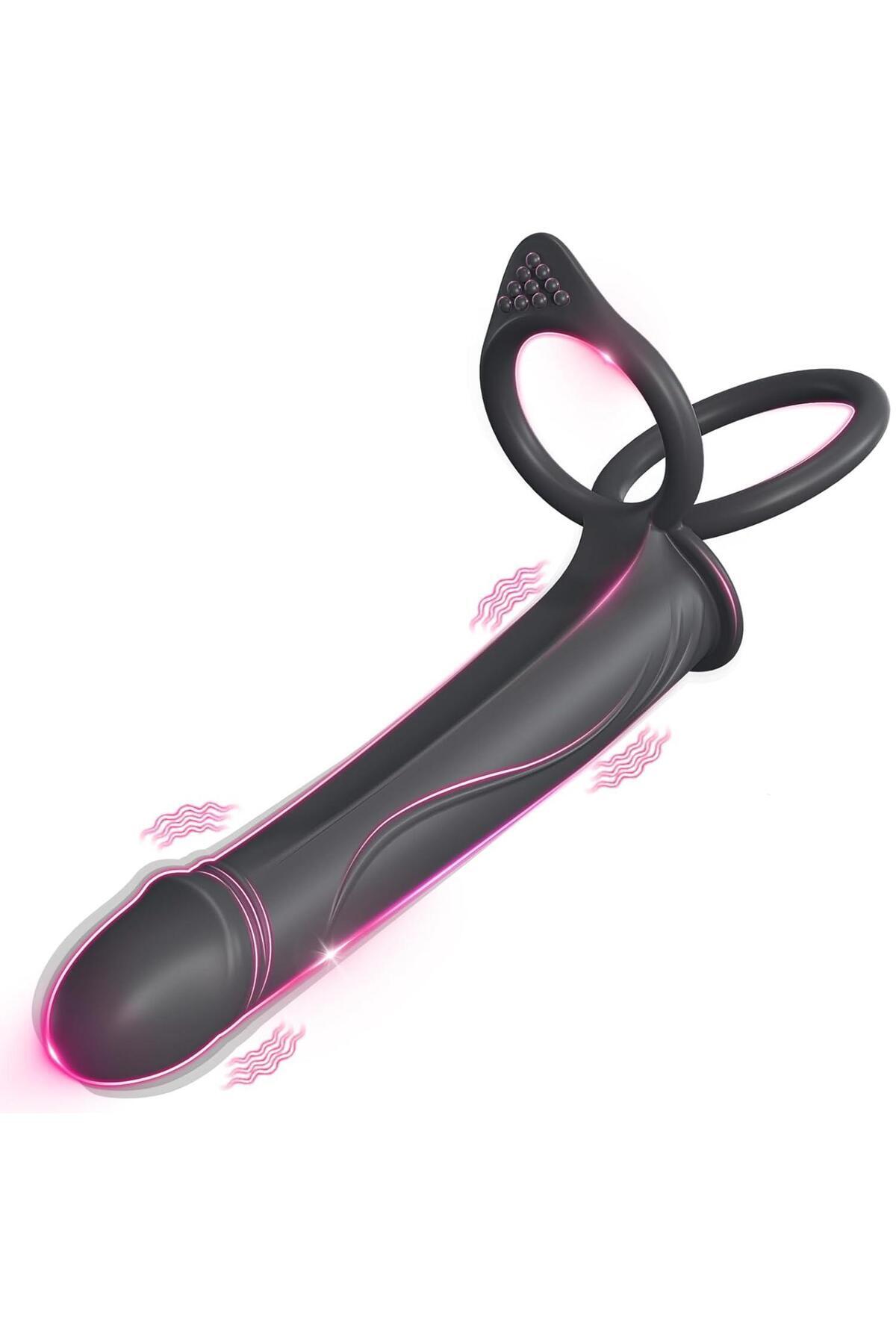 Lolita Shop Anal Penetratör 10 Mod Titreşim Soft Silikon 14.5 Cm Testis Tutacaklı İlave Ek Penis Halkası Kılıfı
