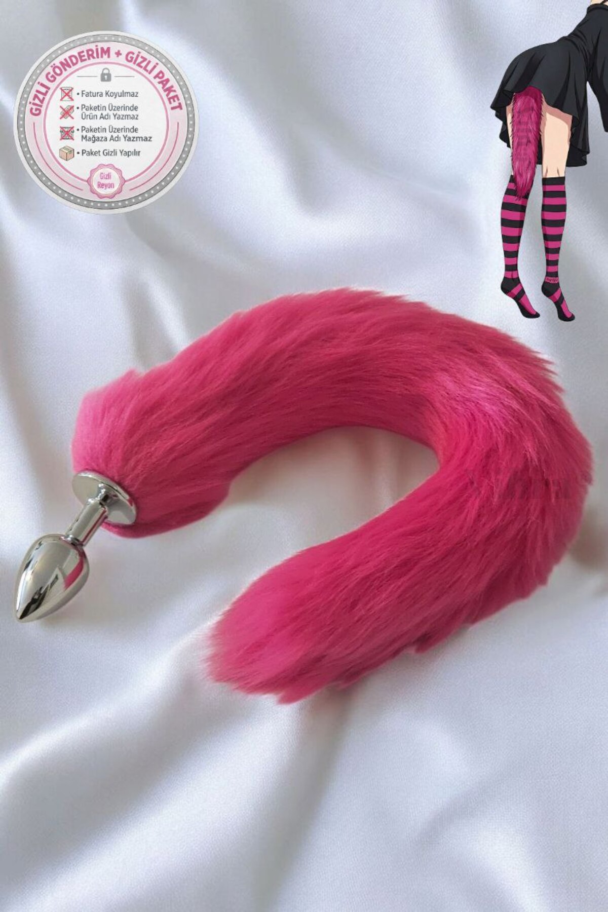 vibra Tilki Kuyruklu Metal Anal Plug - 40 cm Kırmızı Peluş Kuyruğu | Paslanmaz Çelik Tıkaç