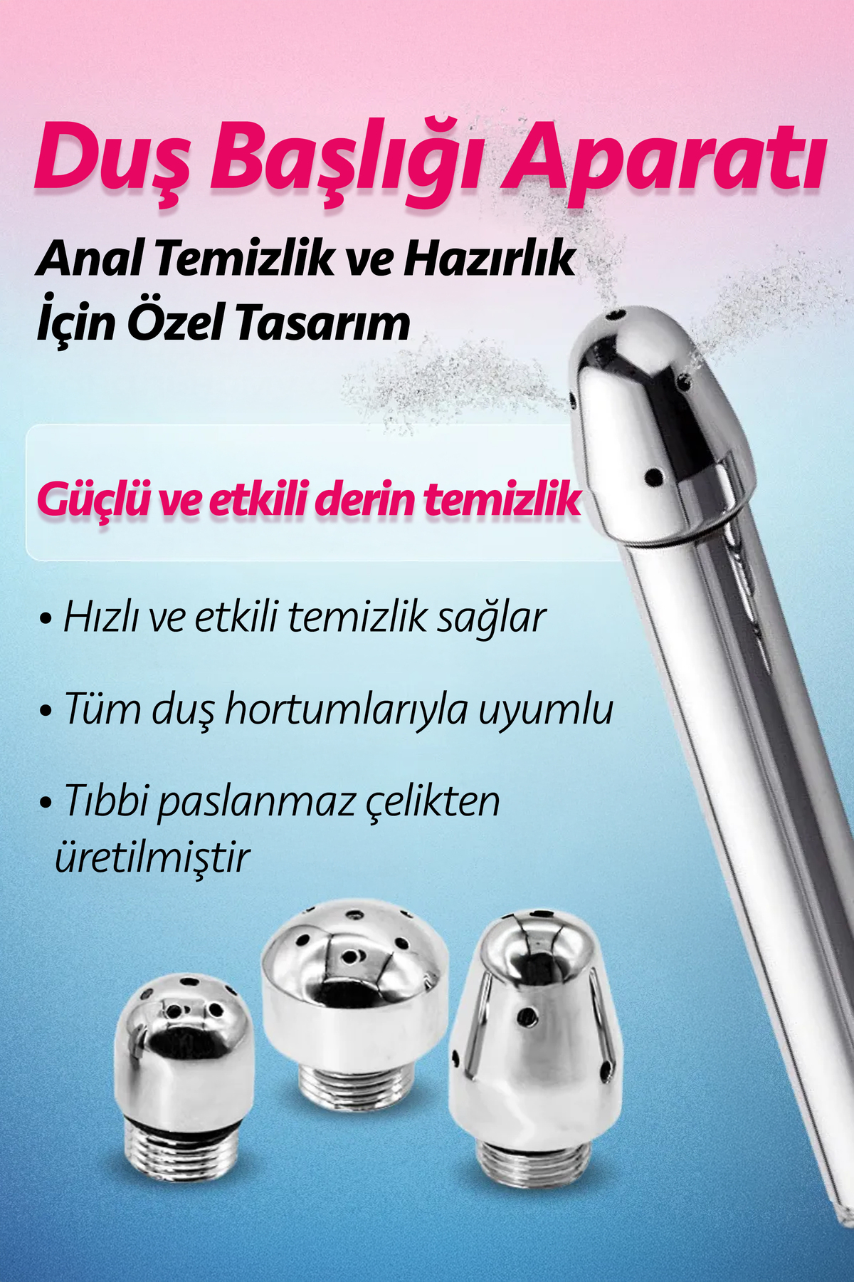 FEMSTAR Paslanmaz Çelik Anal Temizlik Seti Çelik Duş Başlığı Bölgesi Temizleyici Hijyen Hazırlık Lavman