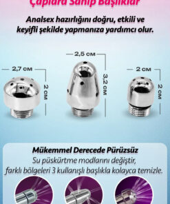 FEMSTAR Paslanmaz Çelik Anal Temizlik Seti Çelik Duş Başlığı Bölgesi Temizleyici Hijyen Hazırlık Lavman - Görsel 3