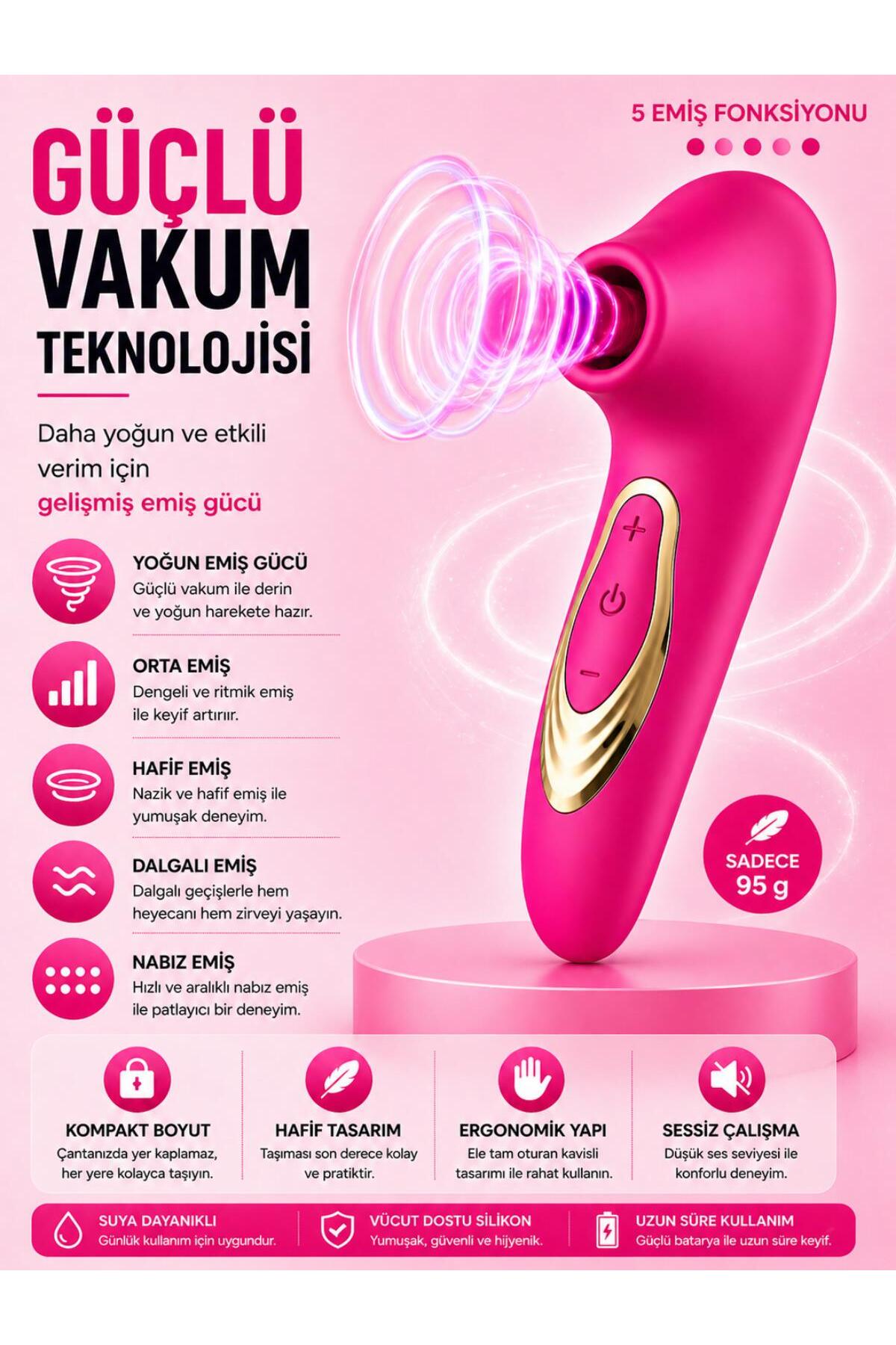 Lolita Shop Usb Şarjlı Klitoris Emme Hissi Veren 5 Farklı Titreşim Emişli Soft Silikon Doku Uyarıcılı Vibratör