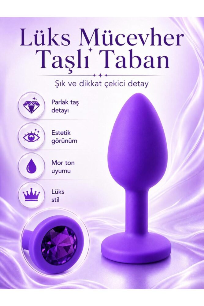 Lolita Shop Mor Silikon Soft Doku Lüks Mücevher Mor Taşlı 7 Cm Açıcı Anal Alıştırıcı Tıpa Genişletici Tıkaç Plug - Görsel 2