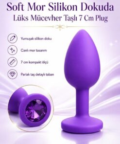 Lolita Shop Mor Silikon Soft Doku Lüks Mücevher Mor Taşlı 7 Cm Açıcı Anal Alıştırıcı Tıpa Genişletici Tıkaç Plug