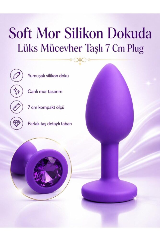 Lolita Shop Mor Silikon Soft Doku Lüks Mücevher Mor Taşlı 7 Cm Açıcı Anal Alıştırıcı Tıpa Genişletici Tıkaç Plug