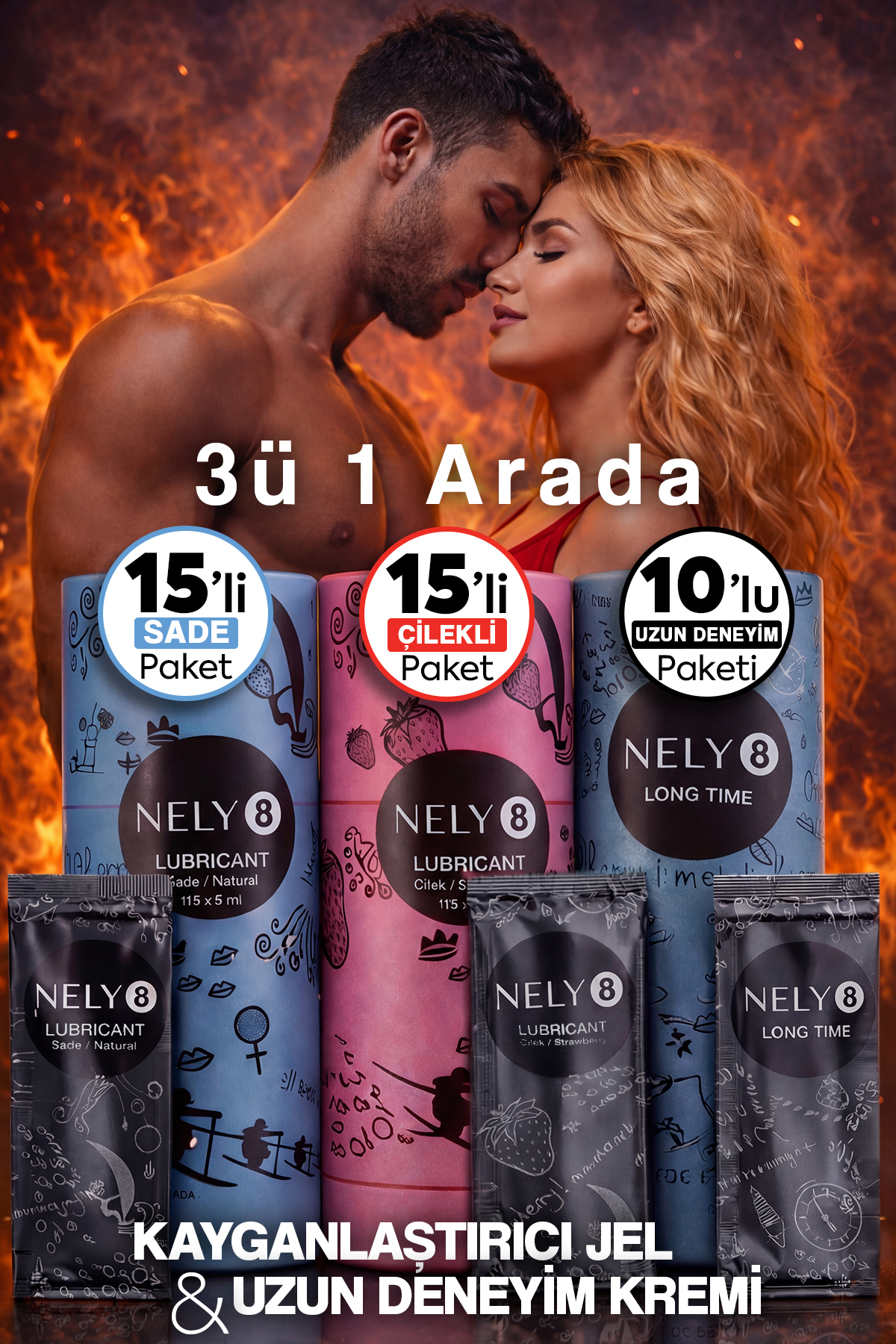 Nely8 3'LÜ HAZ LongTime + Çilek + Sade Kayganlaştırıcı