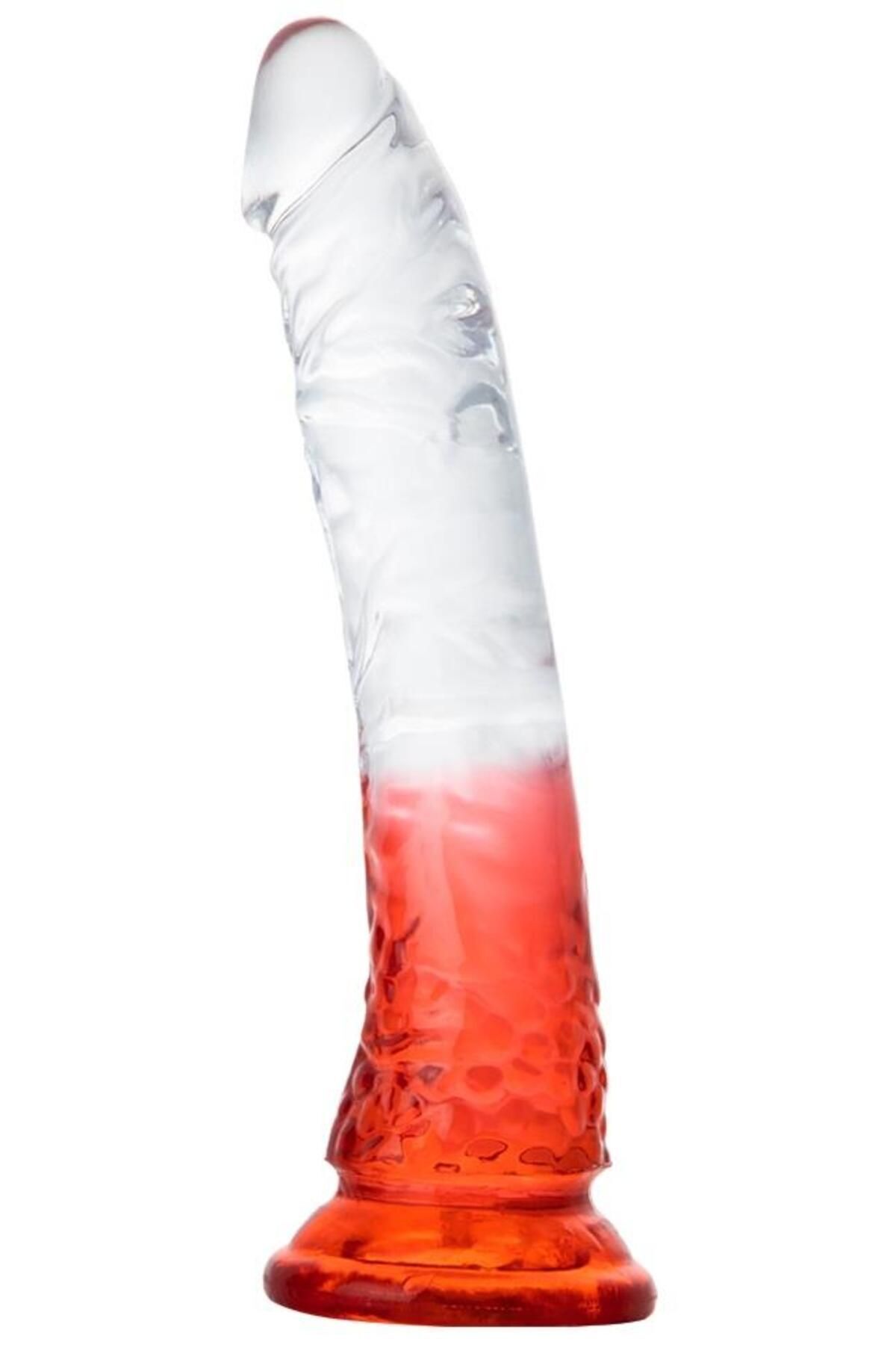Lolita Shop Şeffaf Kırmızı Jel Doku 21 Cm Penis Yumurtalıksız Anal Vajina Realistik Ultra Yumuşak Gerçekçi Dildo