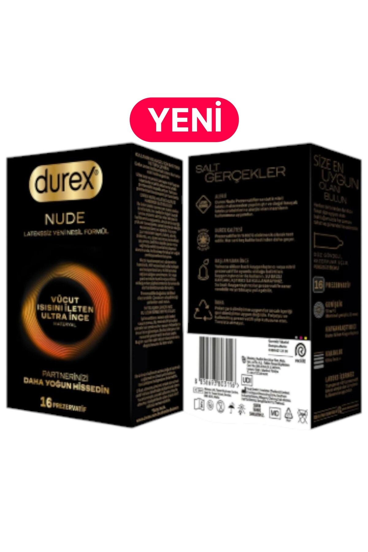 Durex NUDE Vücut ısısını ileten Ultra İnce Latekssiz Yeni Nesil Formül 16 lı - 1 AD