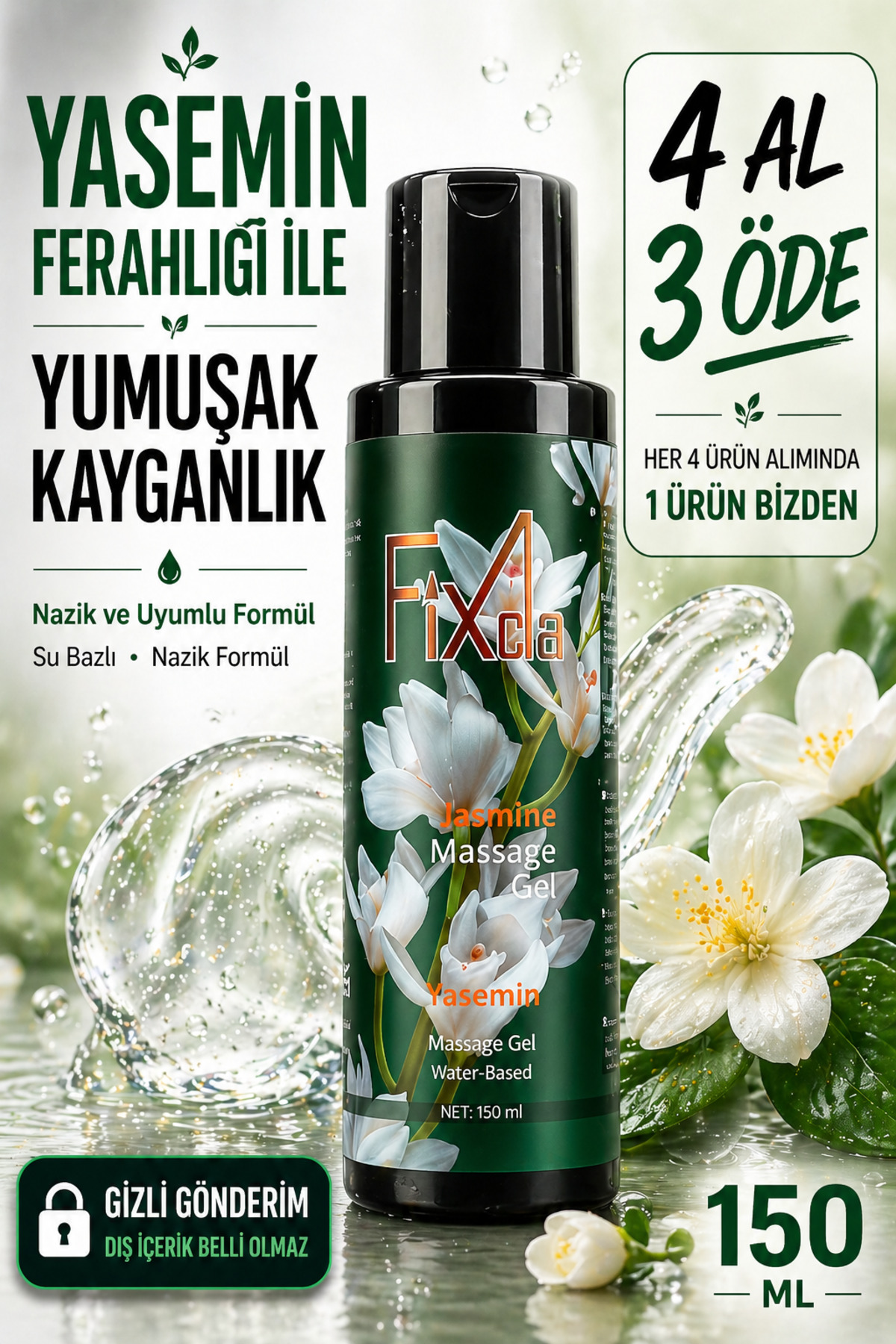 FixCla Kayganlaştırıcı Jel 150 ML Yasemin Aromalı Su Bazlı A+ Plus Çiçeksi Ferah
