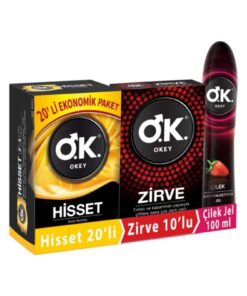 Okey Prezervatif Hisset 20'li Zirve 10'lu Çilek Kayganlaştırıcı Jel 100 ml