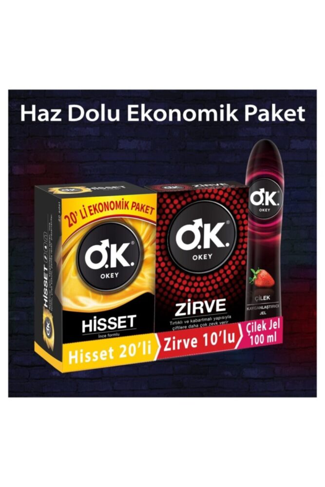 Okey Prezervatif Hisset 20'li Zirve 10'lu Çilek Kayganlaştırıcı Jel 100 ml - Görsel 2
