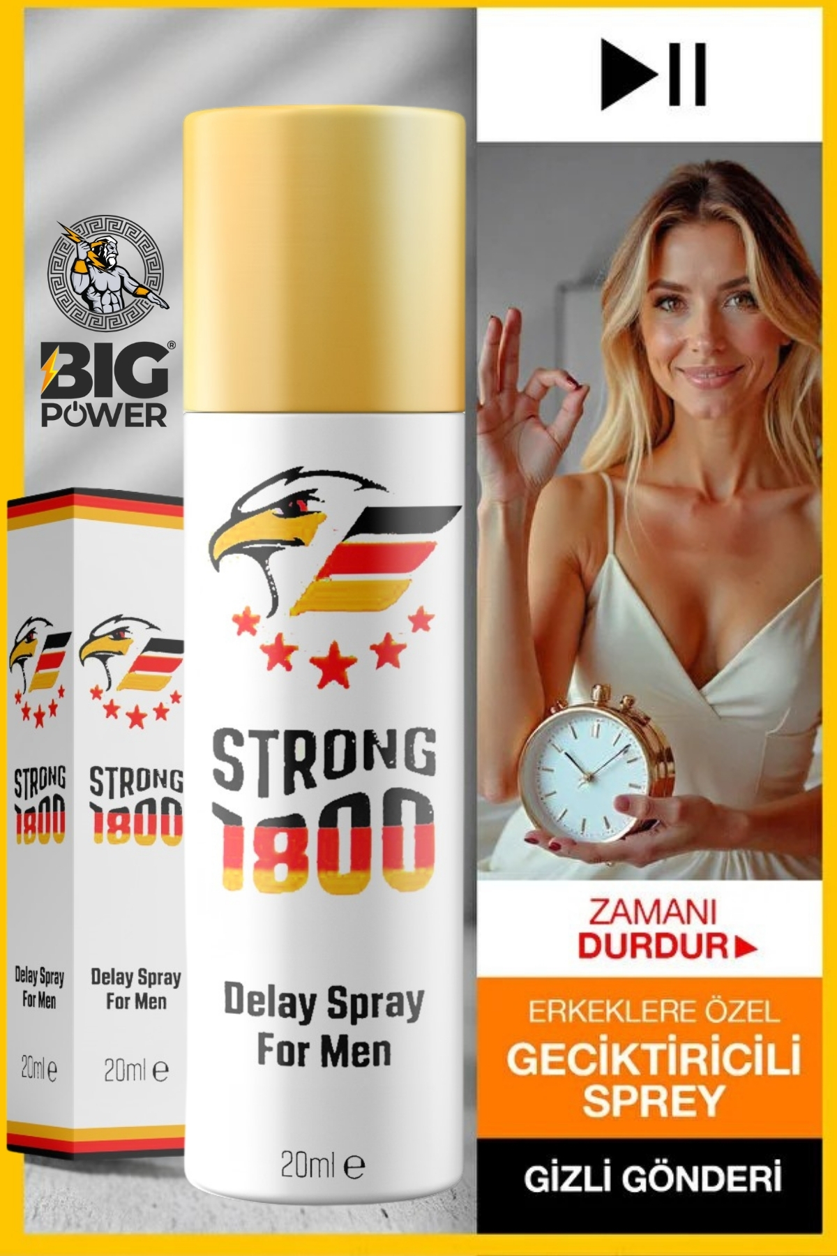 BİG POWER Erkeklere Özel Geliştirilmiş Géciktirici Sprey 45-50 Kullanımlık Trend Ürün A-kalite 20ml