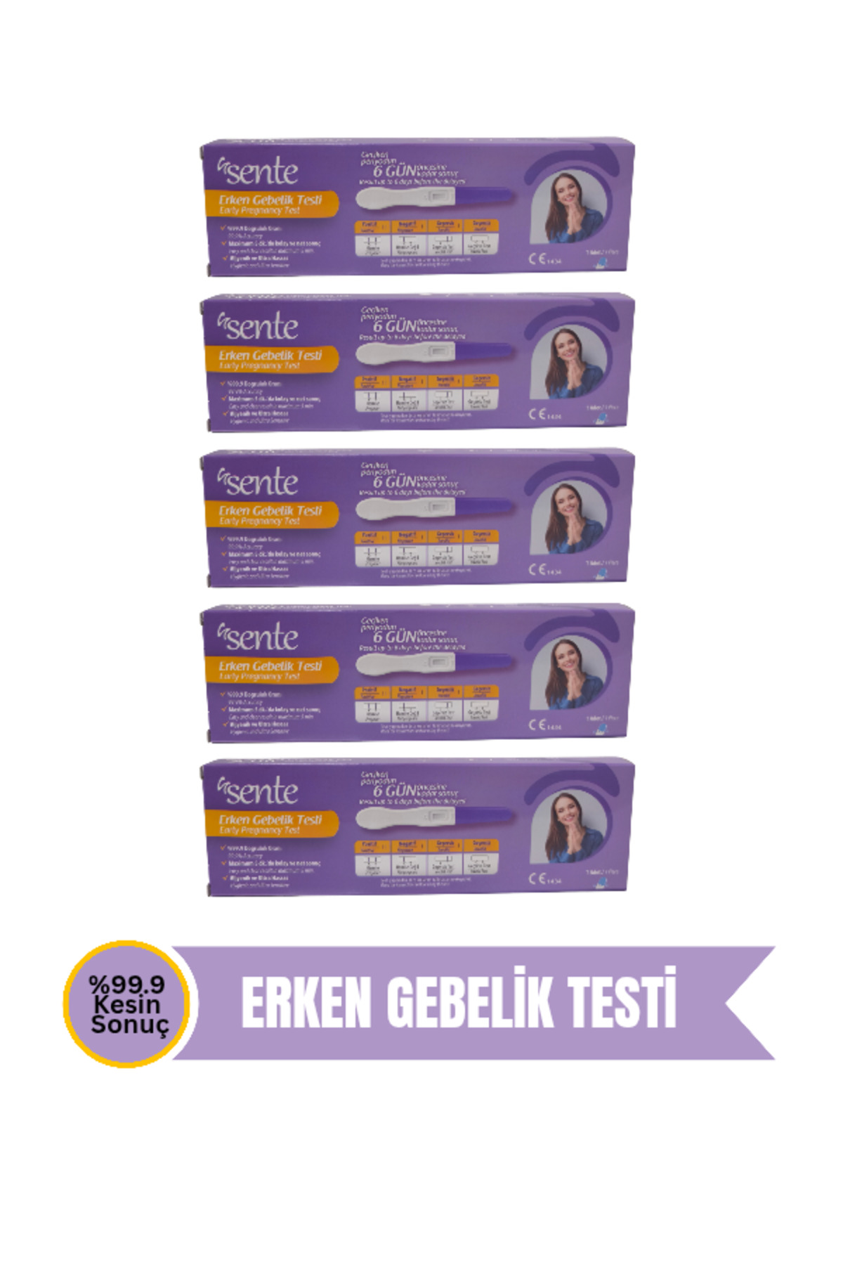 SENTE Erken Gebelik Testi .9 Kesin Sonuç 5 Adet Hızlı Hamilelik Testi