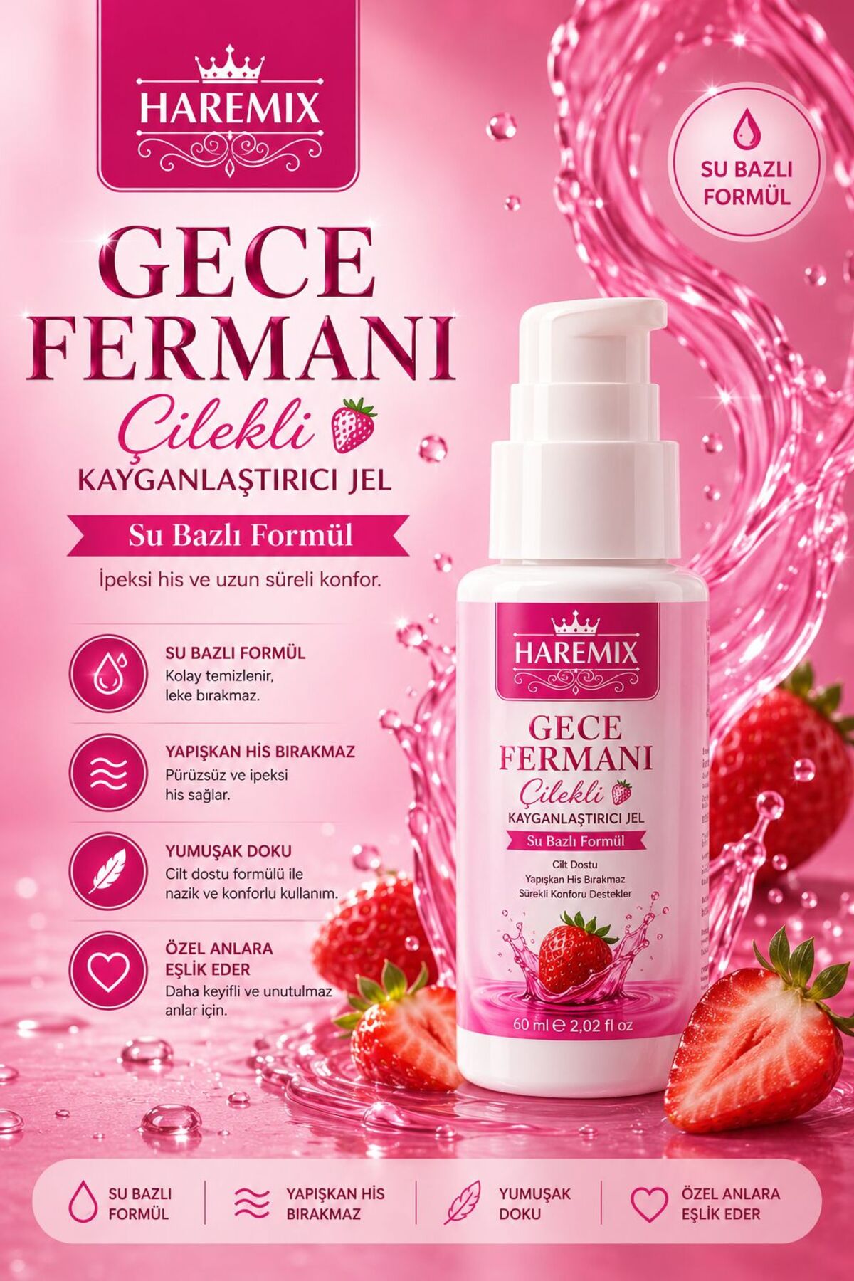 Haremix İ.stek A.rttırıcı Z.evk verici Çilekli Kayganlaştırıcı Jel 60 ml