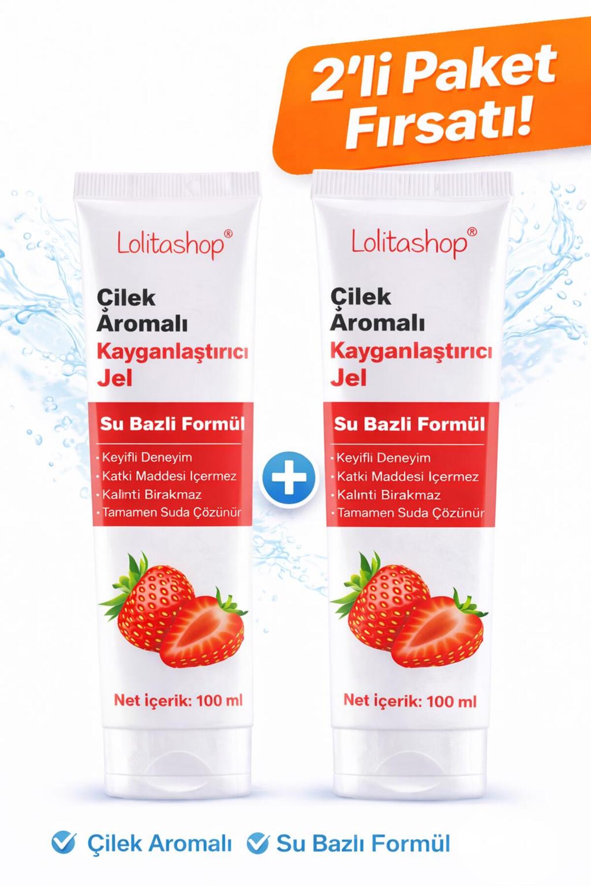 Lolita Shop 2'li Fırsat Paketi Çilekli Su Bazlı 200 ML Aromalı Kaydırıcı Yenilebilir Kayganlaştırıcı Jel Seti