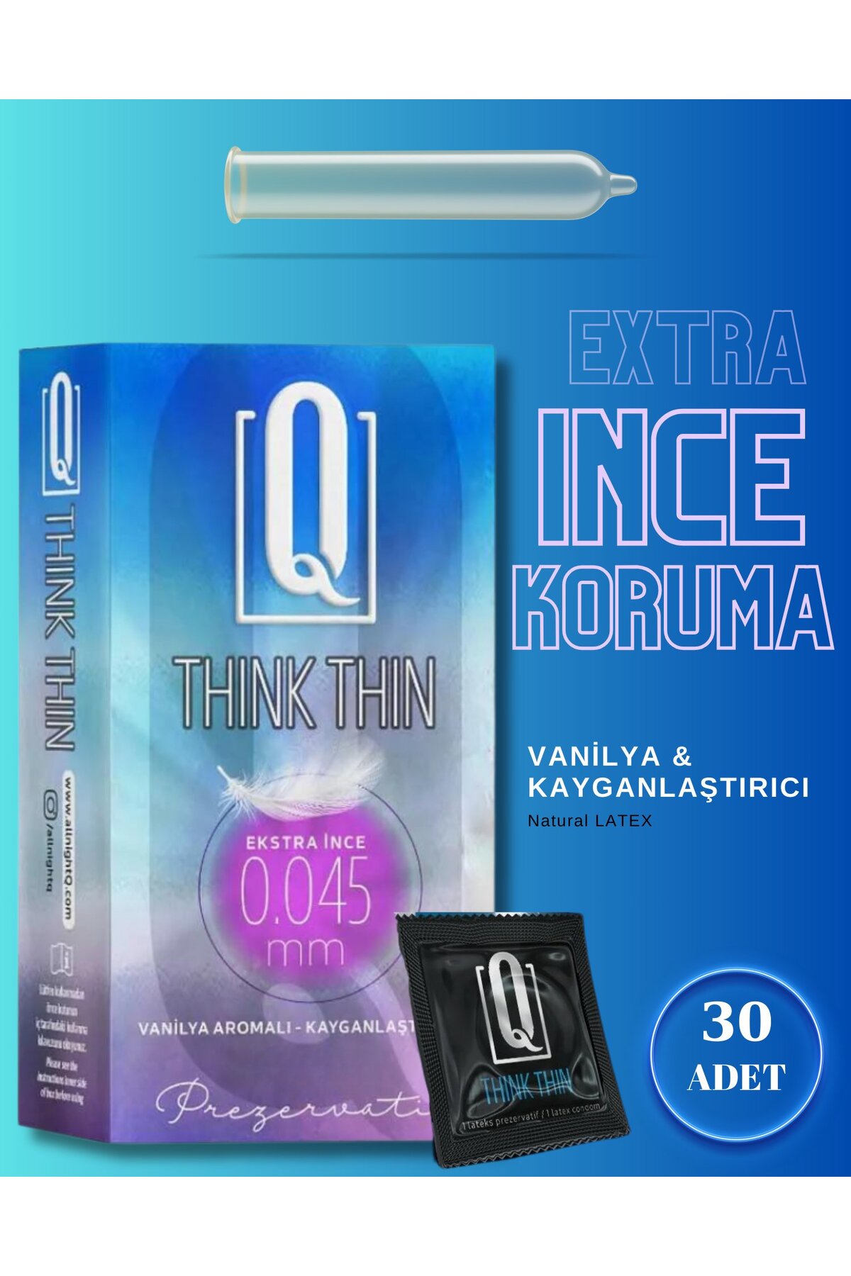 Q LIQUIDS Extra Ince Ve Vanilya Aromalı 30 Adet Prezervatif Kayganlaştırıcılı Condom