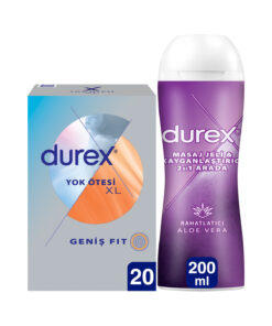 Durex Yok Ötesi XL İnce Prezervatif 20'li, Geniş + Aloe Vera 2si1 Arada Kayganlaştırıcı & Masaj Jeli 200ml