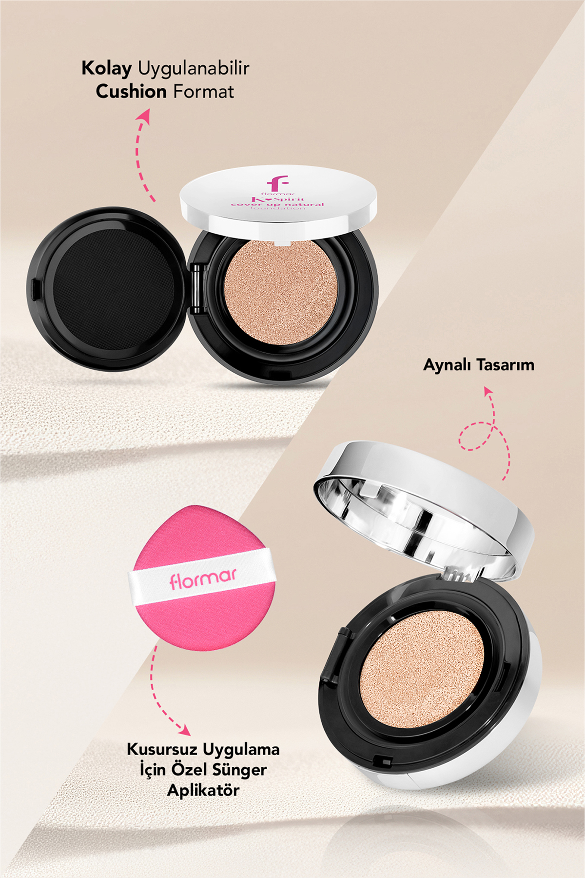 Flormar K-Spirit Cover Up Yoğun Kapatıcı Pürüzsüz Doğal Bitişli Cushion Fondöten - 002 Porcelain - Görsel 3