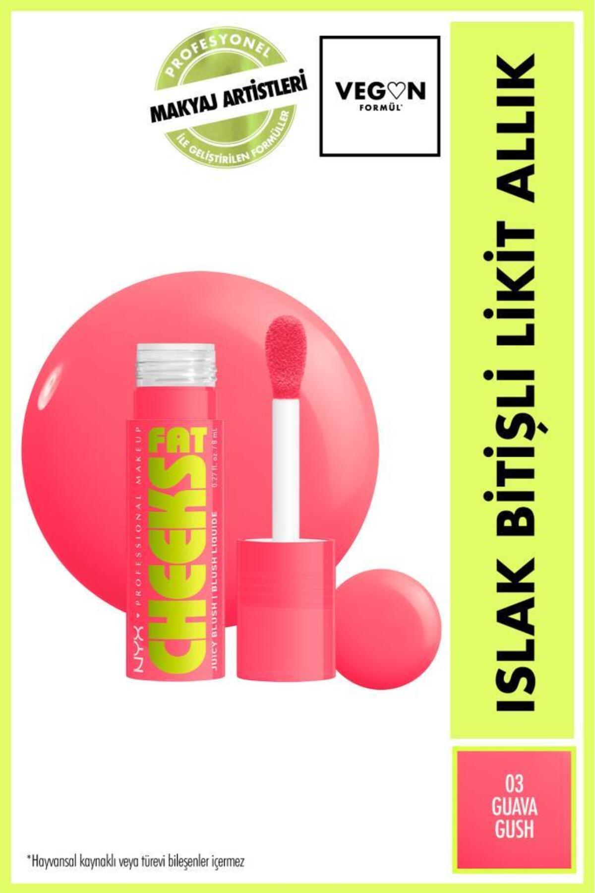 NYX Professional Makeup Fat Cheeks 24 Saate Kadar Nemlendirme Etkili + Islak Bitişli Likit Allık - 3 Guava Gush