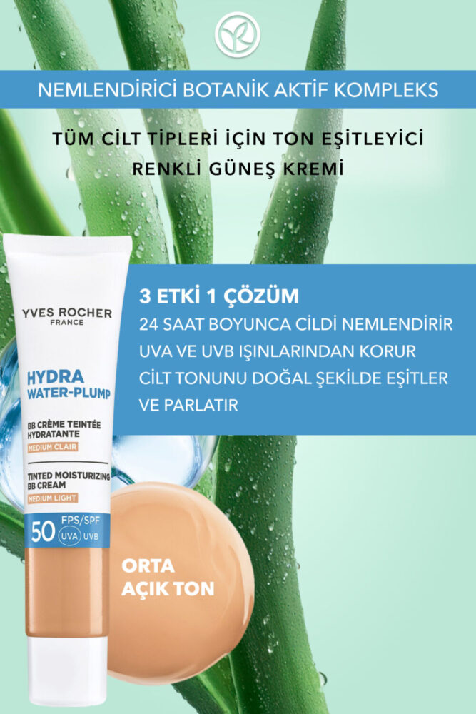 Yves Rocher BB Krem 50 SPF - Ton Eşitleyici Renkli Nemlendirici Güneş Kremi - Hydra Water Plump - Açık Orta 40ML - Görsel 2