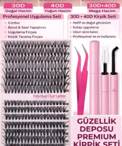 Güzellik Deposu Takma Kirpik Seti -40D - 60D (10-16mm) Yapıştırıcı, Sabitleyici, Çıkarıcı ve Cımbız Full Set
