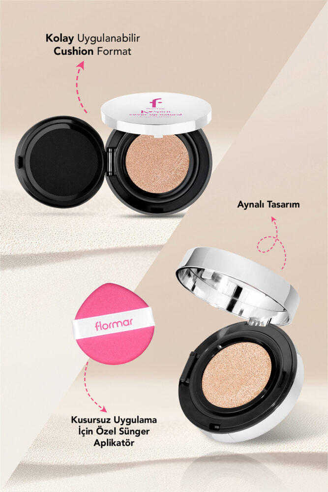 Flormar K-Spirit Cover Up Yoğun Kapatıcı Pürüzsüz Doğal Bitişli Cushion Fondöten - 003 Light Sand - Görsel 3
