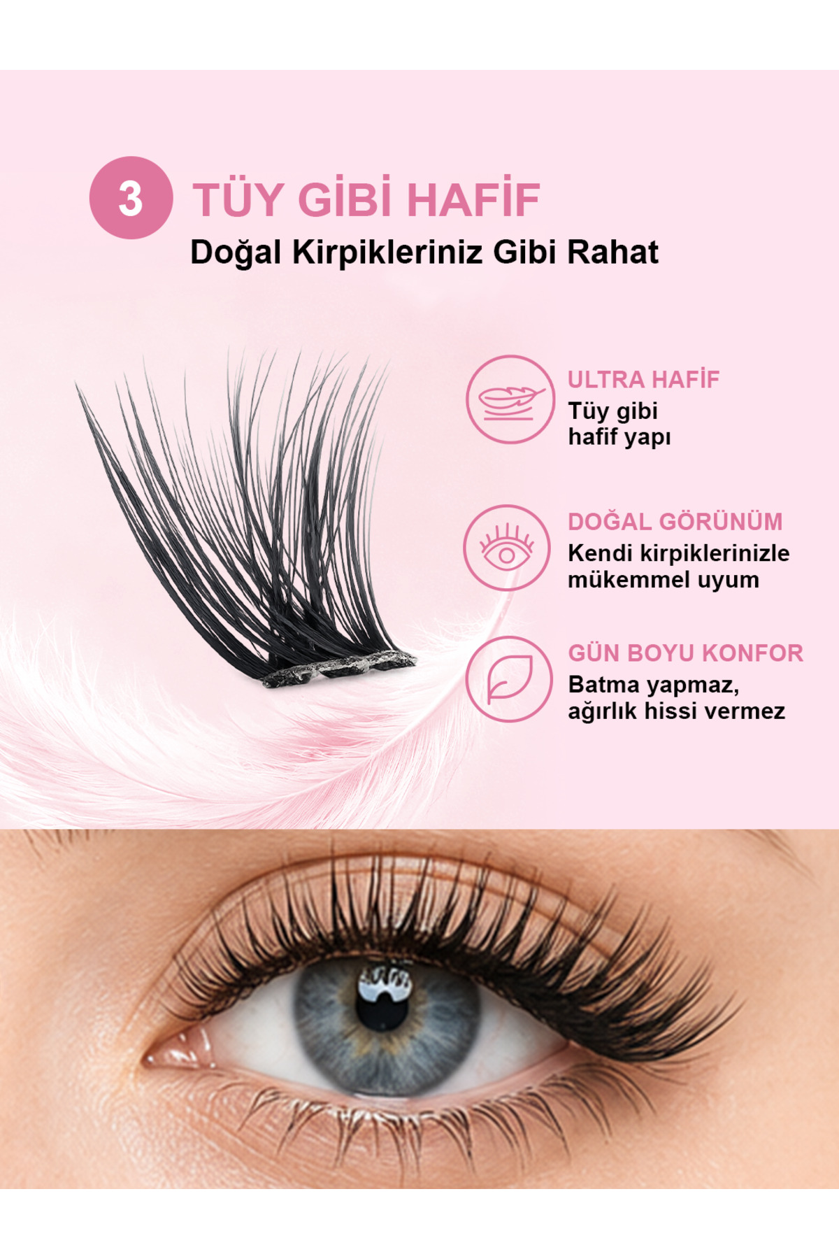 Takma Takma Takma Kirpik Kendinden Yapışkanlı - Cat Eye Style– Desert Rose - RG3CE0001 Siyah - Görsel 3