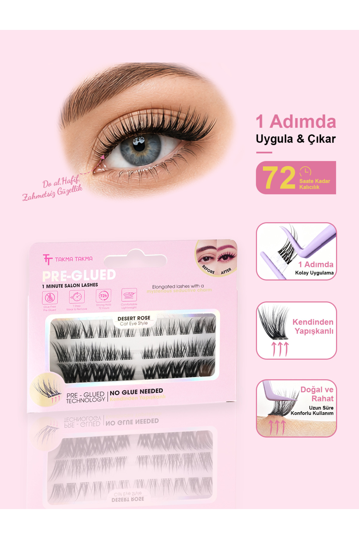 Takma Takma Takma Kirpik Kendinden Yapışkanlı - Cat Eye Style– Desert Rose - RG3CE0001 Siyah