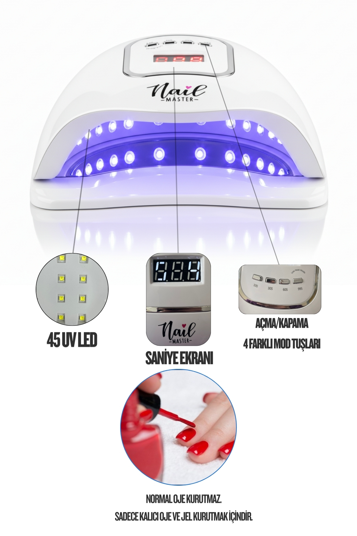 Nail Master Uv X5 Max 45 Led 150w Kalıcı Oje Ve Protez Tırnak Jel Kurutucu (NORMAL OJE KURUTMAZ)