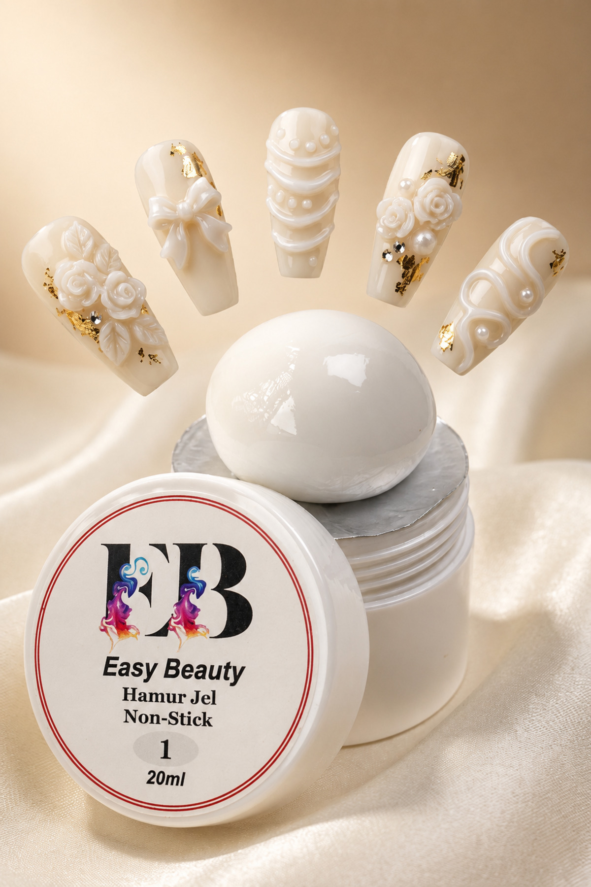 Easy Beauty 20ml Hamur Jel--20GR-BEYAZ-HAMURJEL--1 Rakı Beyazı Protez Tırnak Süsleme 3 Boyutlu HAMUR JEL NON-STICK 1