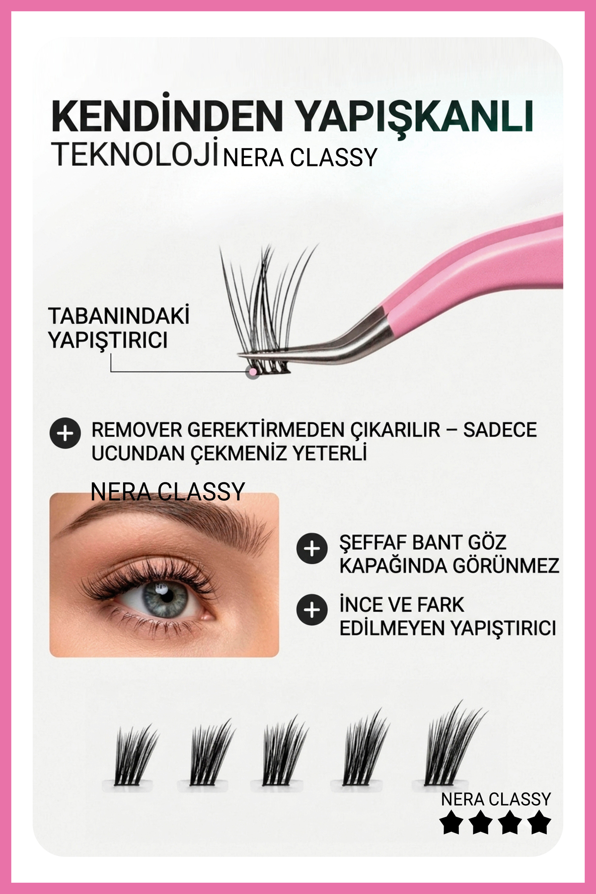 Nera Classy Kutulu Kendinden Yapışkanlı Takma Kirpik - Tekrar Tekrar Kullanılabilir Takma Kirpik - Görsel 3