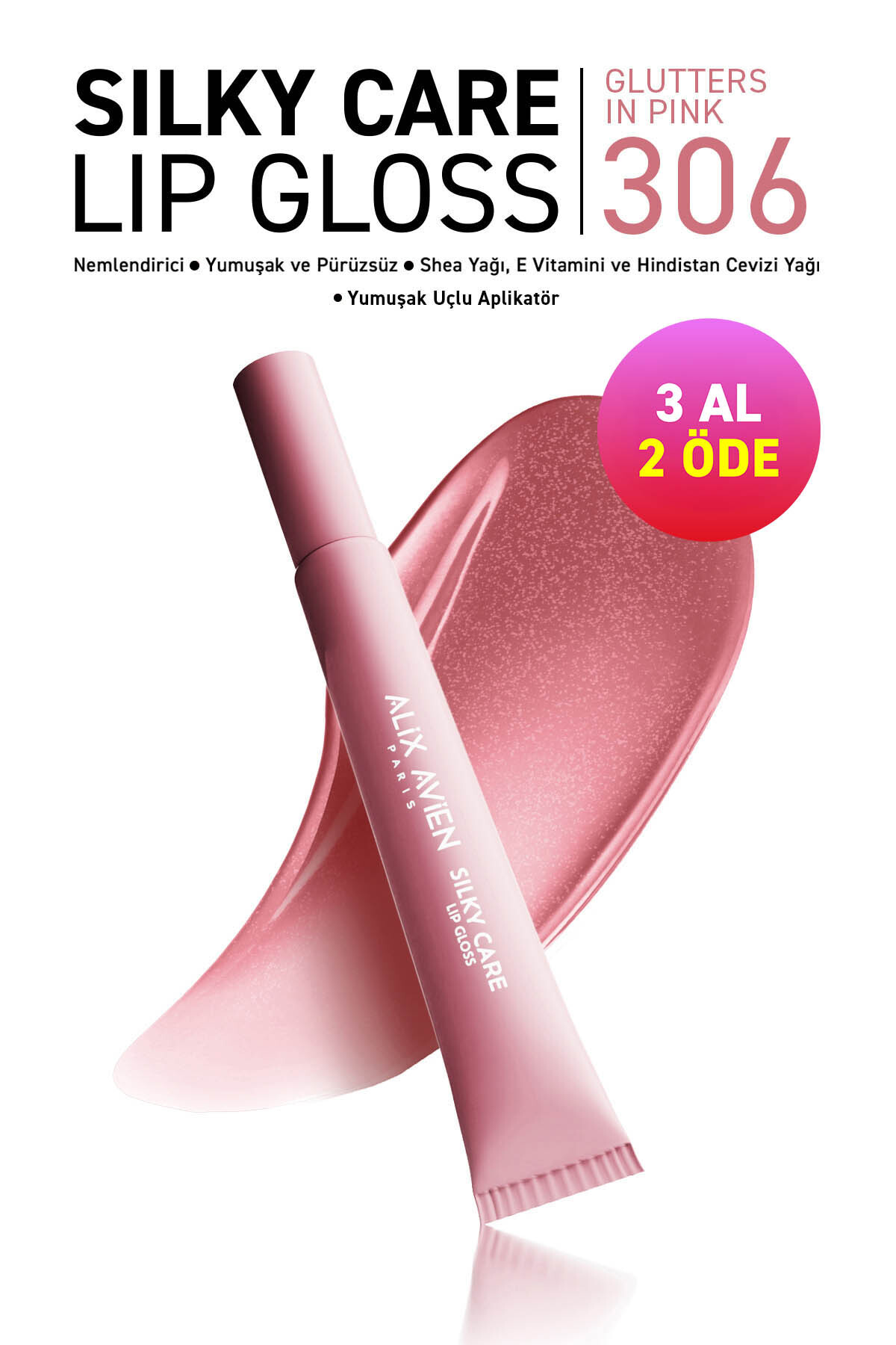Alix Avien Dolgun Gürünüm ve Nemlendirici Etkili Dudak Parlatıcısı - Silky Care Lipgloss 306 Glutters In Pink